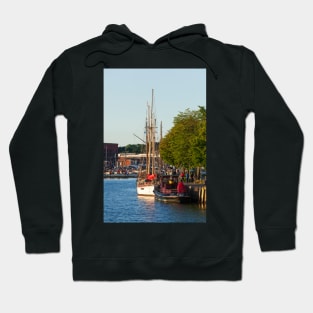 Museum ships on the Untertrave in the evening light, Lübeck, Schleswig-Holstein, Germany, Europe Hoodie